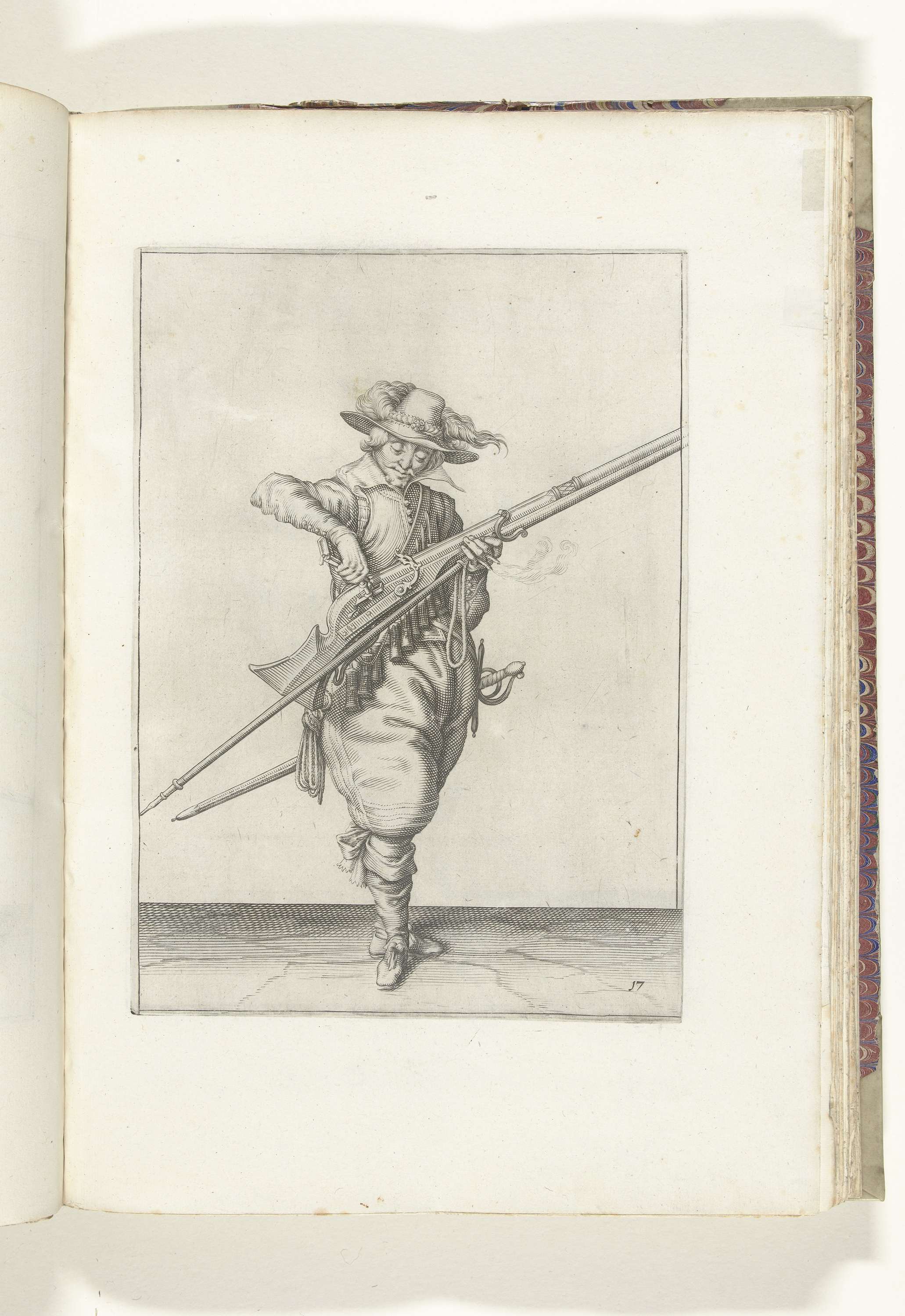 Soldier pouring gunpowder into the pan of his