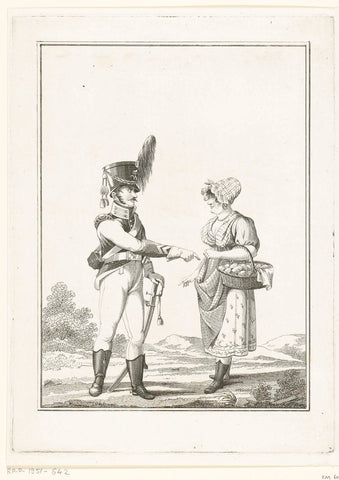 Soldier with cookie seller, Joannes Bemme, 1800 - 1841 Canvas Print