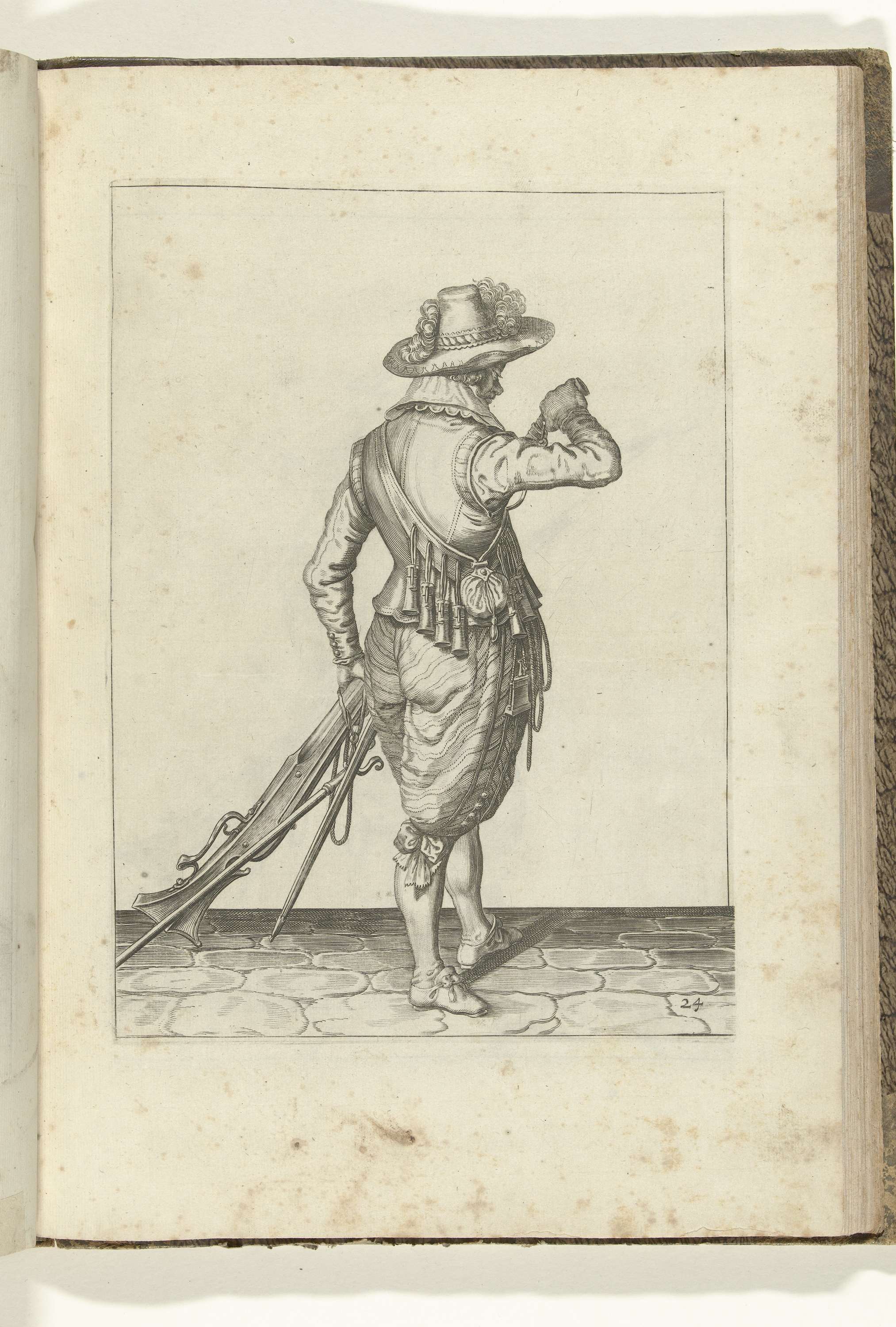 Soldier pouring gunpowder in the course of his