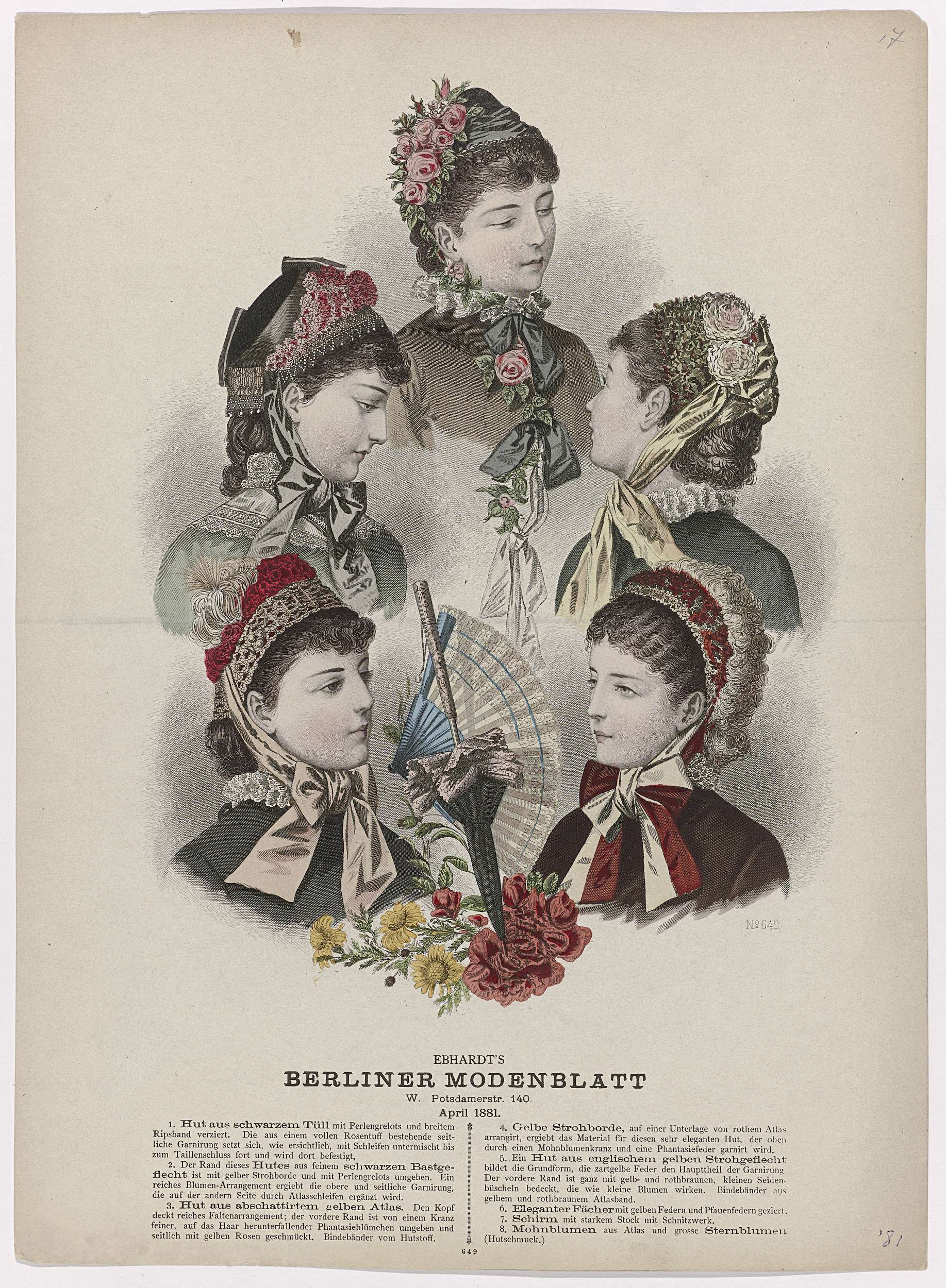 Berliner-Modenblatt, April 1881, No. 649 : Hat