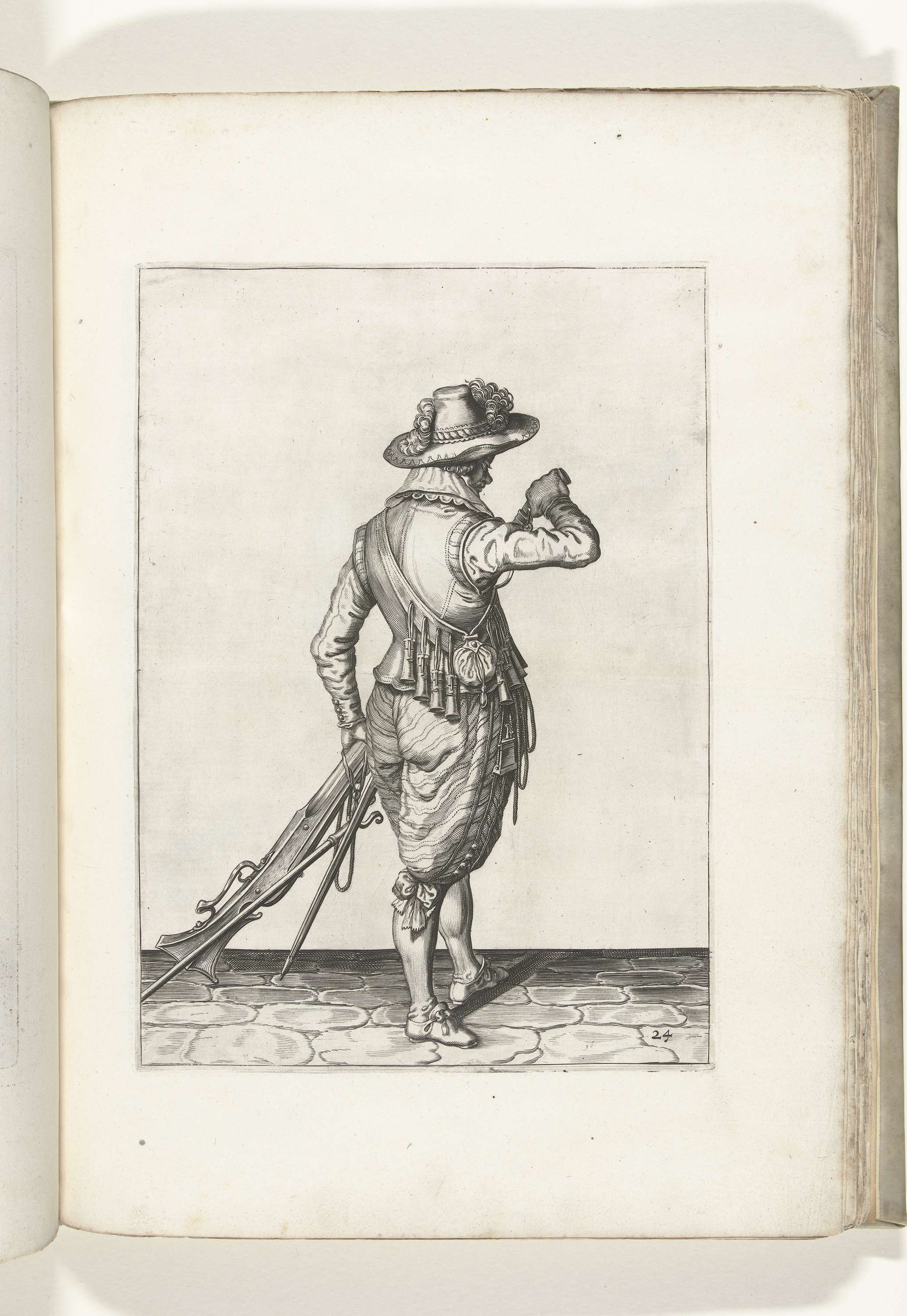 Soldier pouring gunpowder in the course of his