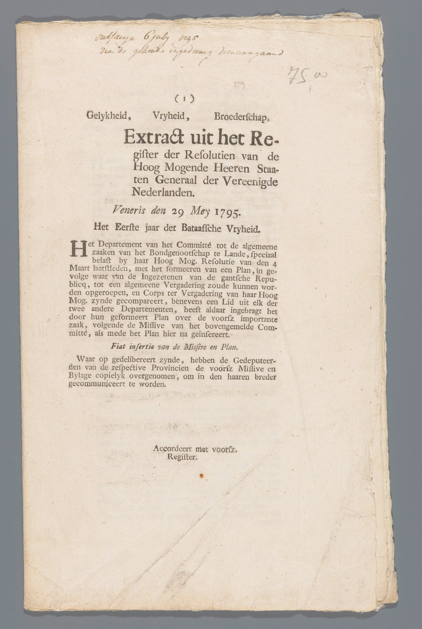 Extract uit het Register der Resolutien