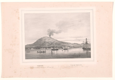 View of the island of Ternate with the smoking volcano Gamalama, Paulus Lauters, 1843 - 1845 Canvas Print