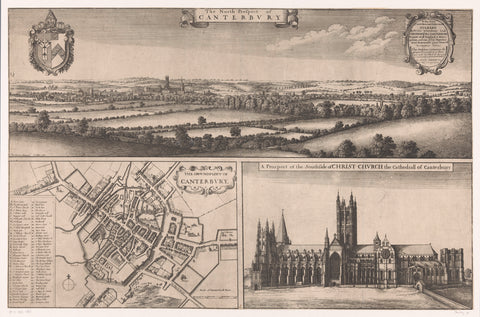 Map and view of Canterbury and Canterbury Cathedral, Wenceslaus Hollar, 1671 - 1676 Canvas Print