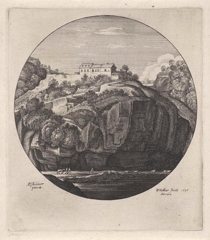 Landscape with house at steep rocks, Adam Elsheimer, 1646 Canvas Print