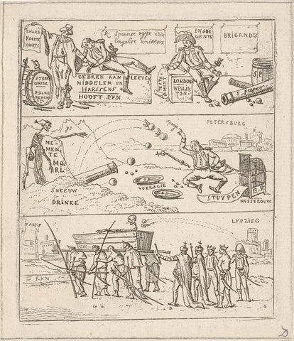 Cartoon with three images about the losses in Spain, Moscow and Leipzig, Hermanus Fock, 1813 Canvas Print