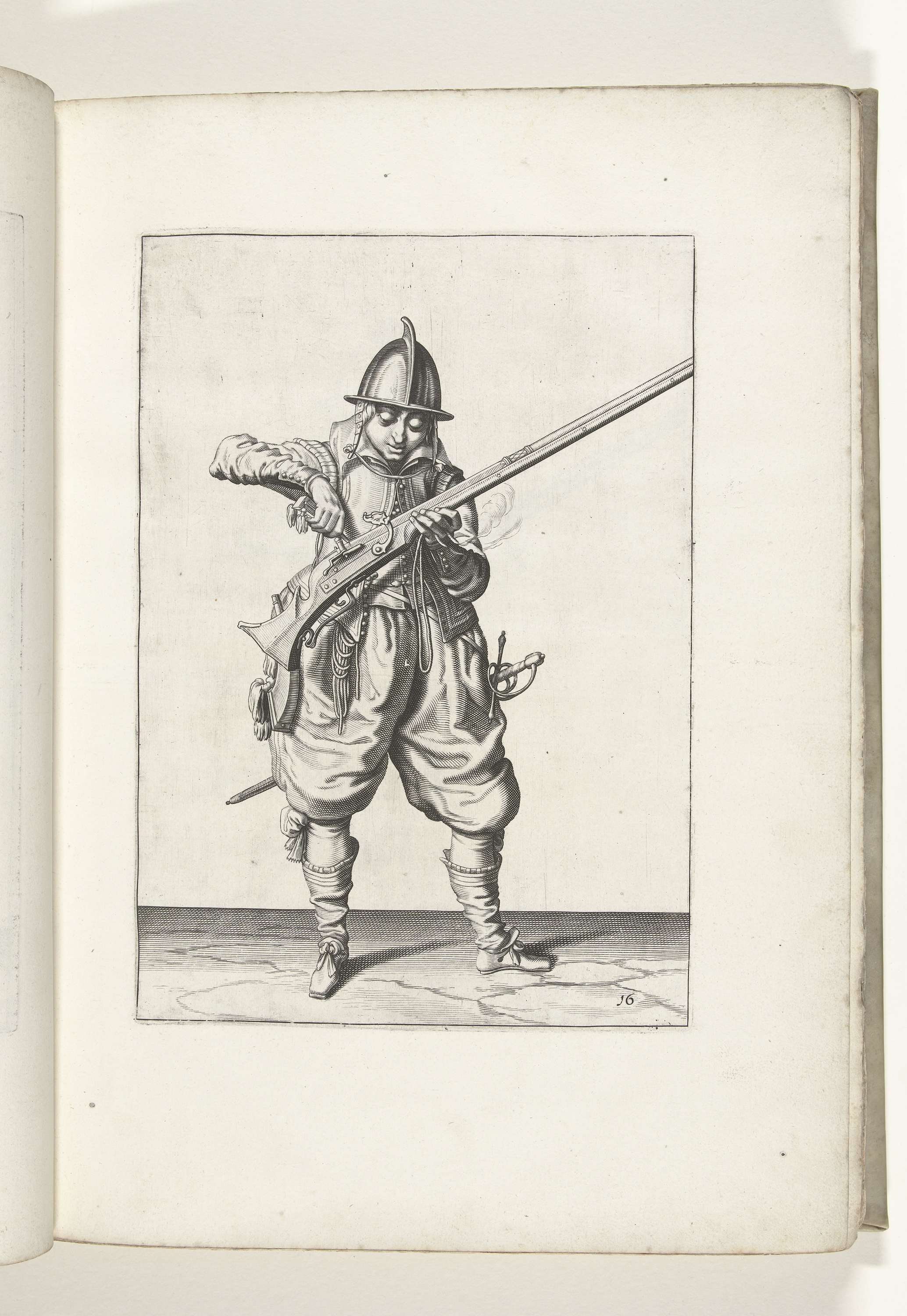 Soldier pouring gunpowder into the pan of his