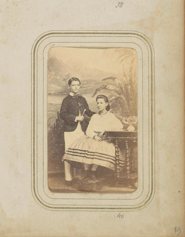 Portrait of a young man in a jacket and a girl in a striped dress, Woodbury & Page, c. 1857 - c. 1880 Canvas Print