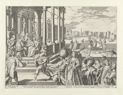 Masked company in Venice, Pieter de Jode (I), c. 1595 Canvas Print