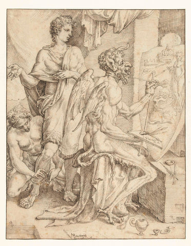 The Devil Fills the Human Heart with Lust for Riches, Power and Pleasure, Maarten van Heemskerck, 1548 - 1550 Canvas Print