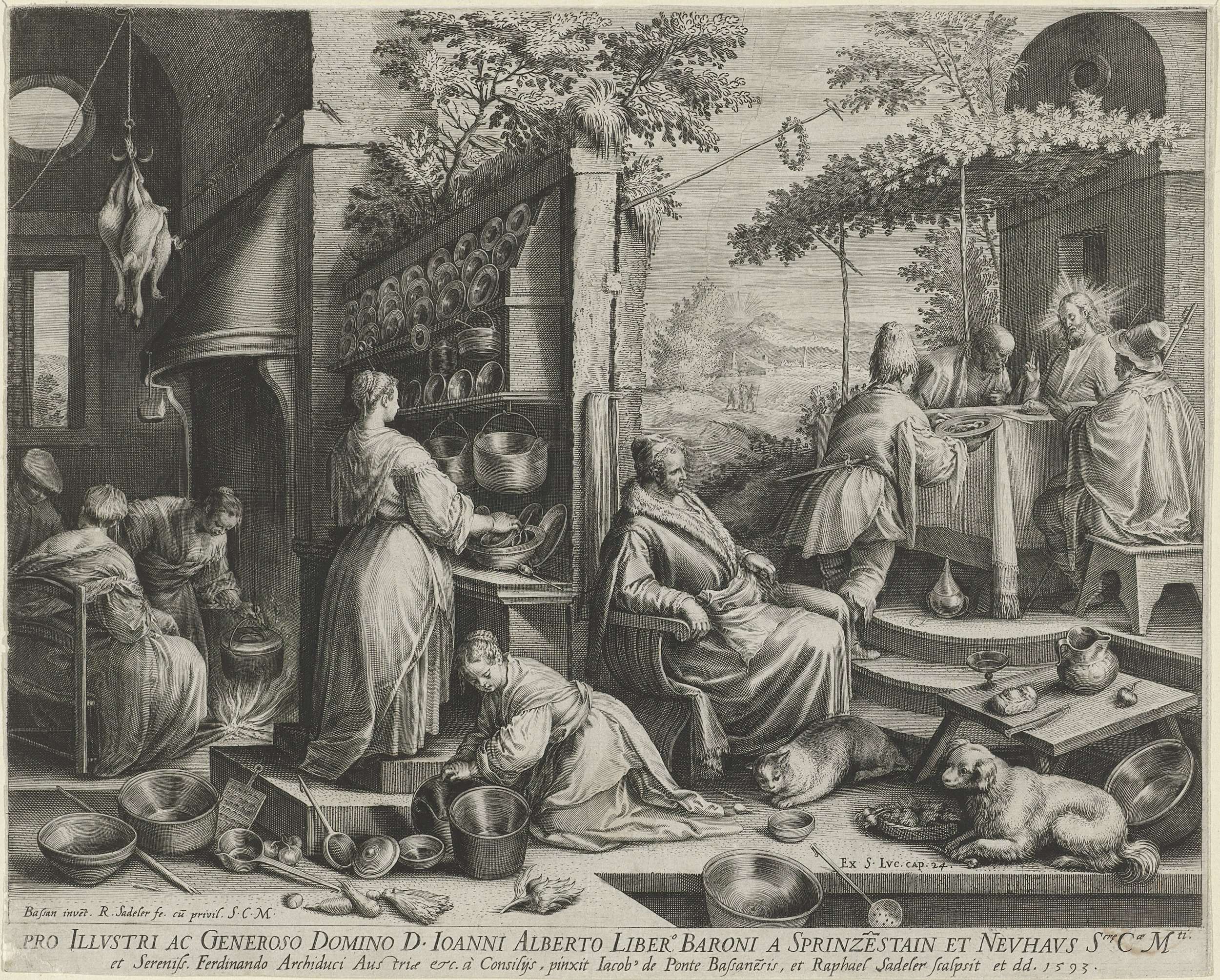 Meal in Emmaus, Raphaël Sadeler (I), 1593 | CanvasPrints.com