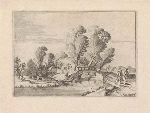 Two hikers at a canal, Gillis van Scheyndel (I), 1631 - 1656 Canvas Print