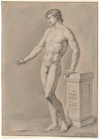 Staand mannelijk naakt bij een zuiltje, Jan Swart, 1789 Canvas Print
