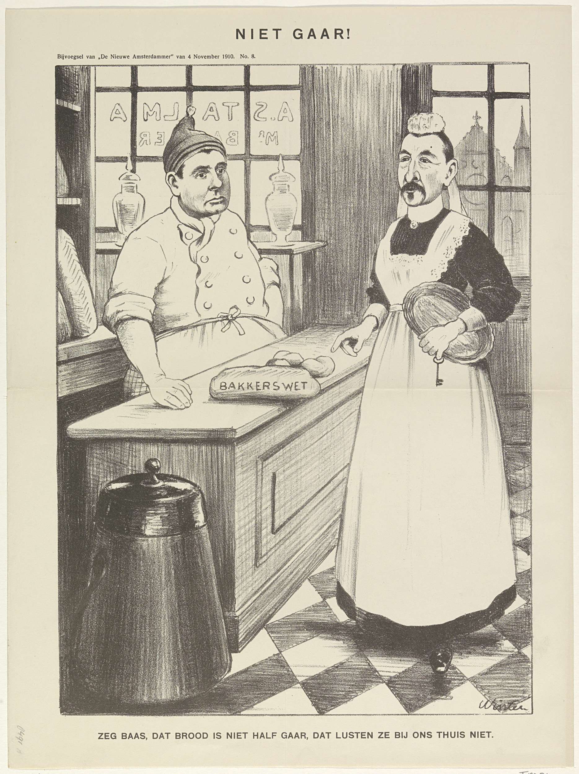 Cartoon on the Bakers' Act, 1910, Willem Frede