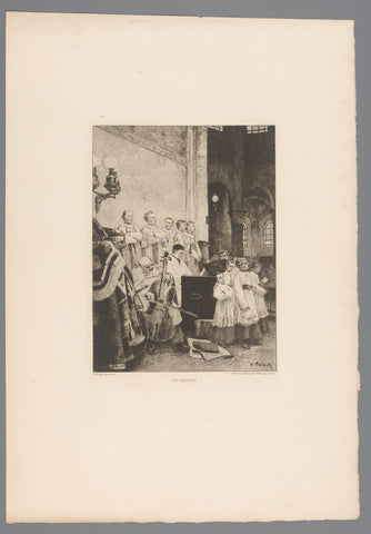 Church choir accompanied by cellists, Henri Brispot, 1881 Canvas Print