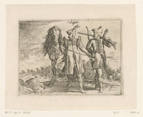 Two Hungarians next to a horse, a battle in the background, Johann Wilhelm Baur, 1636 Canvas Print