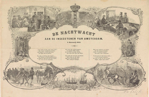 New Year's wish of the Amsterdam night watch for the year 1851, anonymous, 1850 - 1851 Canvas Print