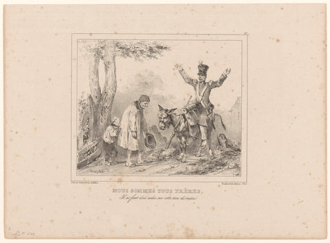 Soldier takes donkey from an old farmer, Nicolas Toussaint Charlet, 1834 Canvas Print