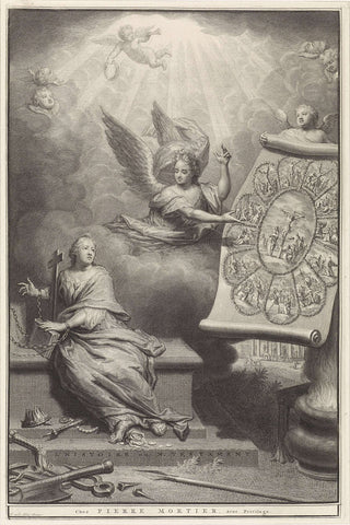 Engel toont het geketende geloof het martelaarschap van Christus en de twaalf Apostelen, Jan Luyken, 1700 Canvas Print