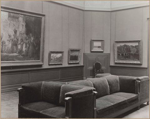 Room with five paintings, on the right a cityscape, c. 1910 - c. 1930 Canvas Print