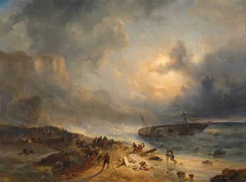 Shipwreck off a Rocky Coast, Wijnand Nuijen, c. 1837 Canvas Print