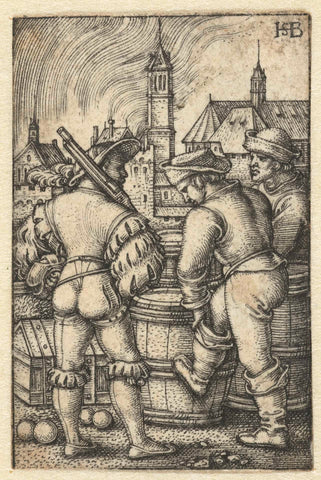 Guards at the powder keg, Hans Sebald Beham, 1510 - 1550 Canvas Print