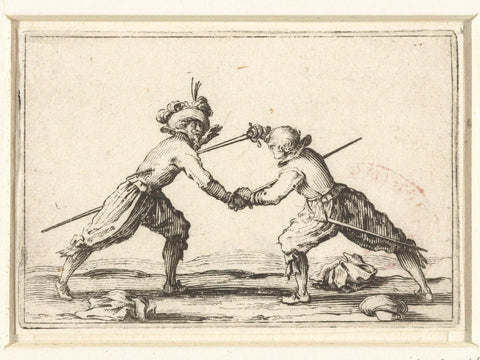 Two fighting men with swords, Jacques Callot, 1621 Canvas Print