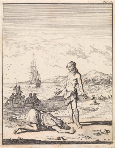 Meeting between two Miskito men, Caspar Luyken, 1698 Canvas Print