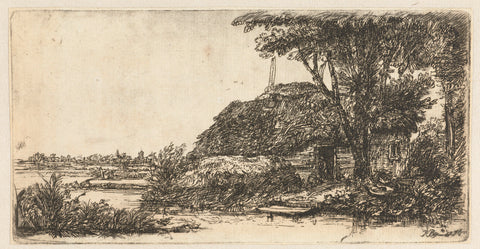 Landscape with a cottage and a large tree, Richard Byron, 1776 Canvas Print