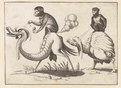 Two monsters ridden by monkeys, aren't van Bolten, c. 1604 - c. 1616 Canvas Print