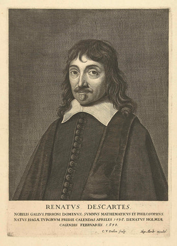 Portrait of René Descartes, Cornelis van Dalen (I), 1650 - 1665 Canvas Print