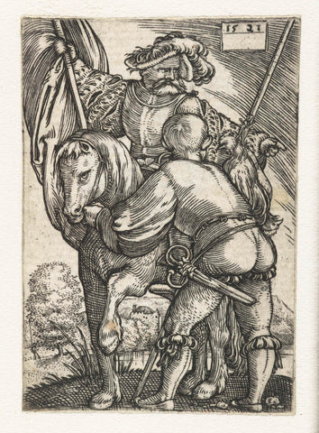 Standard bearer on horseback with foothand, Barthel Beham (school of), 1521 Canvas Print