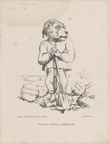 Cartoon on the heavy financial burden on the land due to major works on the infrastructure, 1860, Johan Michaël Schmidt Crans, 1860 Canvas Print