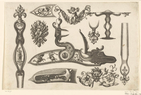 Ten affuits and ornaments for rifles, Pieter Schenk (I), 1692 Canvas Print