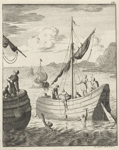 Pearl fishing in Persia, Jan Luyken, 1682 Canvas Print