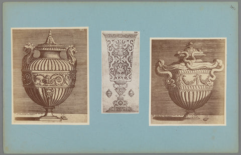 Three photo reproductions of prints of vases, anonymous, c. 1875 - c. 1900 Canvas Print