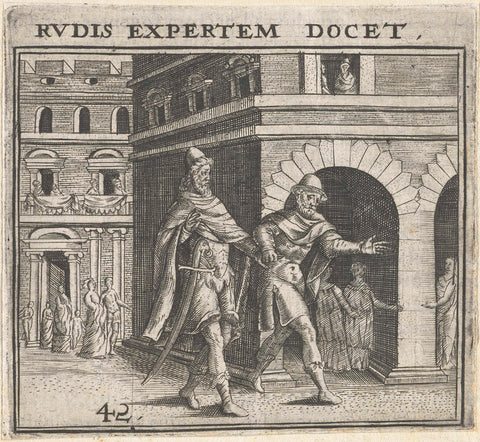 Man leads another man around the city, Theodor de Bry, 1596 Canvas Print