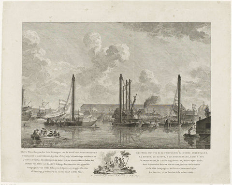 Launch of three ships in Amsterdam, 1783, Cornelis Brouwer, 1783 Canvas Print