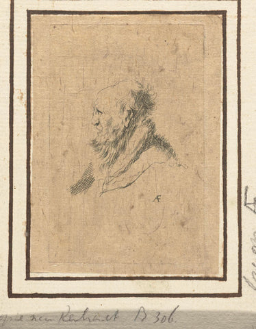 Bald old man with a short beard, in profile right, Monogrammist AF (graveur), Rembrandt van Rijn, after 1635 Canvas Print