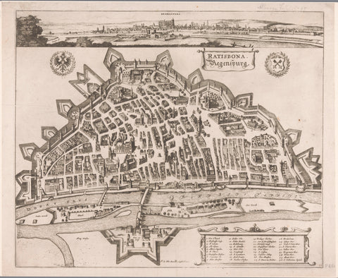 Map and view of Regensburg, Wenceslaus Hollar, 1695 - 1700 Canvas Print