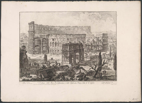 Arch of Constantine and the Colosseum in Rome, Giovanni Battista Piranesi, 1748 - 1778 Canvas Print