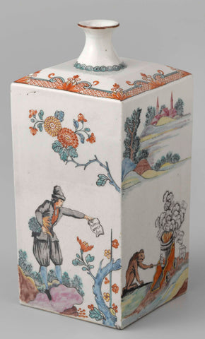 Square bottle with caricatures of the trade speculation of 1720, anonymous, c. 1720 Canvas Print