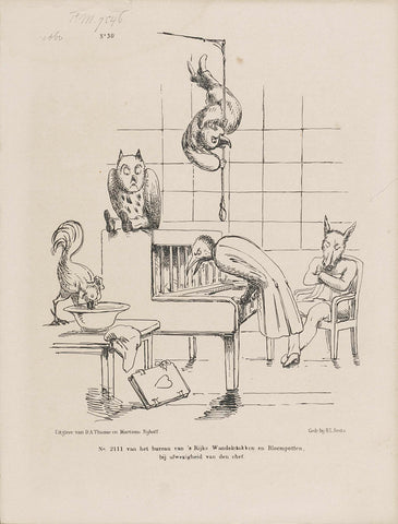 Cartoon on the emptiness of civil servants in the absence of the chief, 1860, Johan Michaël Schmidt Crans, 1860 Canvas Print