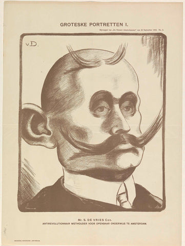 Caricature of Mr. S. de Vries Czn., anti-revolutionary alderman for public education in Amsterdam, 1910, Theo van Doesburg, 1910 Canvas Print