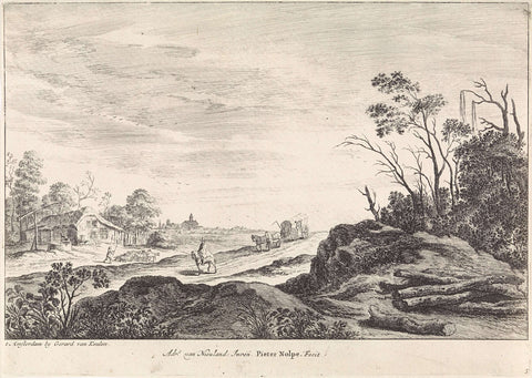 Landschap met een boerderij aan een weg, Pieter Nolpe, 1688 - 1727 Canvas Print