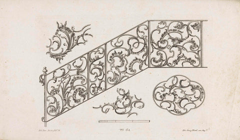 Four detailed designs for an ornamental fence with seed beads, anonymous, c. 1750 Canvas Print