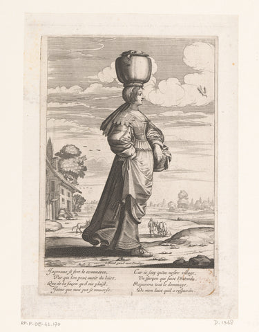 Milkmaid with a milk jug on her head, Abraham Bosse, 1626 - 1628 Canvas Print