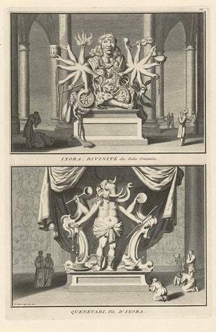 Statues of two Indian gods, Bernard Picart (workshop of), 1722 Canvas Print