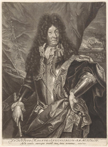 Portrait of the French king Louis XIV, Pieter Schenk (I), 1670 - 1713 Canvas Print