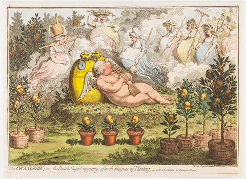 The Orangery: The Dutch Cupid, resting from the fatigues of planting, 1796, James Gillray, 1796 Canvas Print